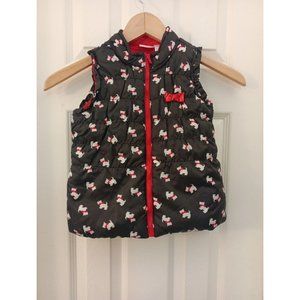 Girls Nannette Puppy Print Black/Red Zip Puffer Vest Bow Detail Size 4